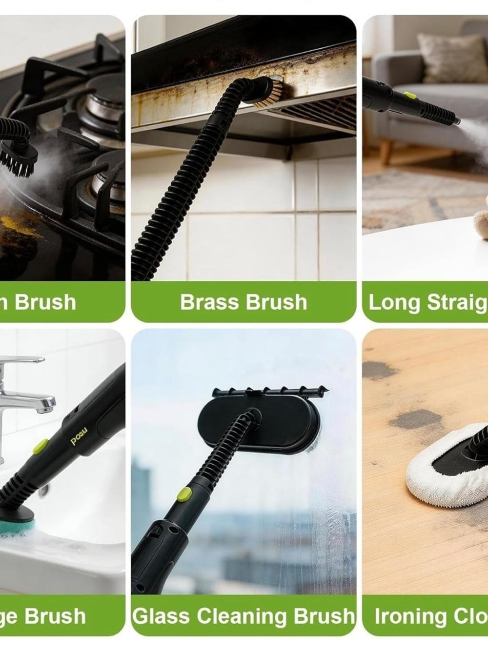 Poeeuu Handheld Steam Cleaner in Black & Lime Green - Picture 4 of 5